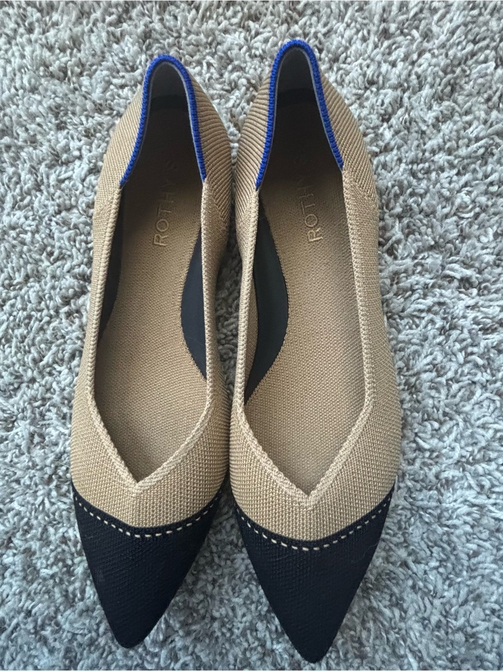 New Rothy’s cap flats loafers black beige 9.5